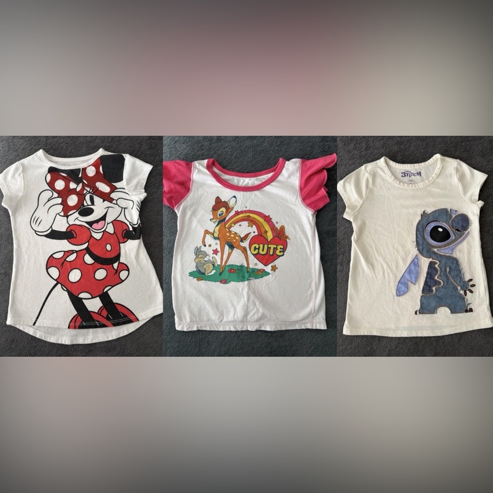 Bundle of Disney Themed 4T T-Shirts - Stitch, Minnie Mouse, Bambi